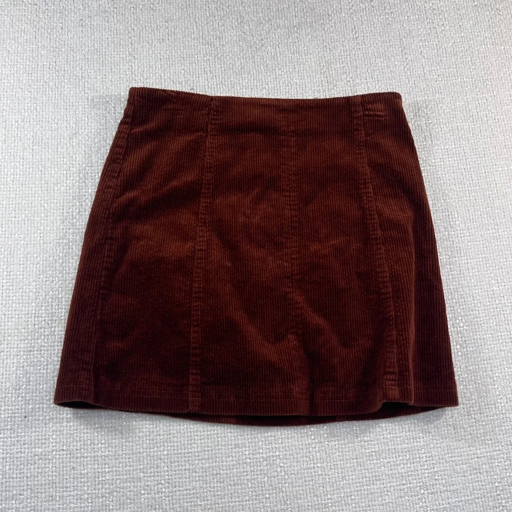 Mi Ami Francescas Rust Brown Corduroy Mini Skirt Small WS30207 High Waist A-Line